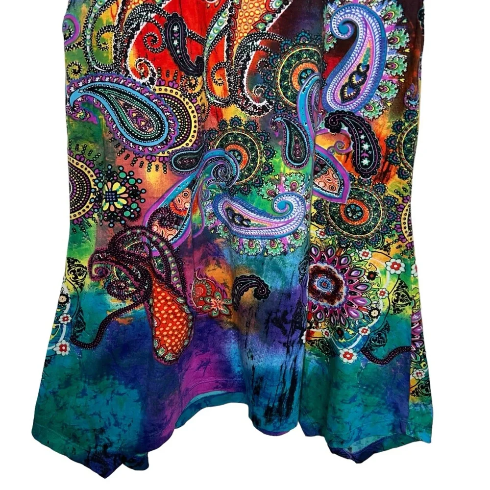 Vintage Y2K Collections Etc Colorful Sleeveless Paisley Sharkbite Boho Tunic Top - Picture 8 of 12